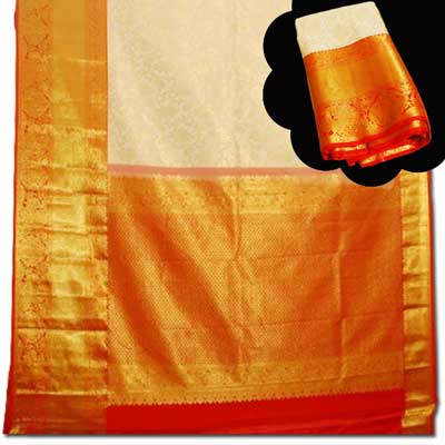 "Half white color Kanchi fancy silk saree NSHH-1(with Blouse) - Click here to View more details about this Product